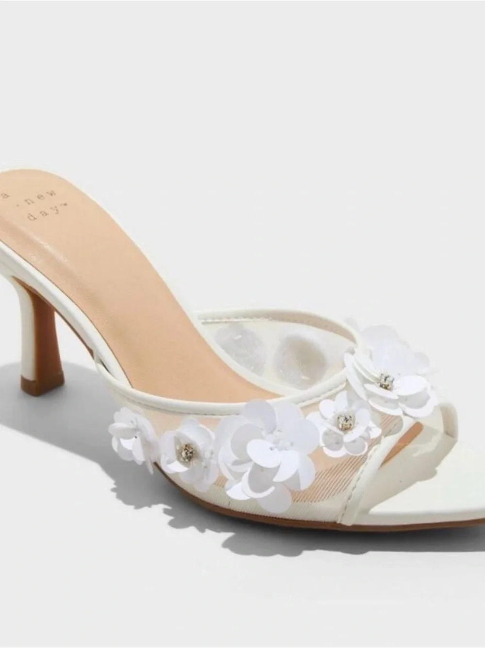 🌸 A NEW DAY 🌸 White Floral Mesh Slide Heels